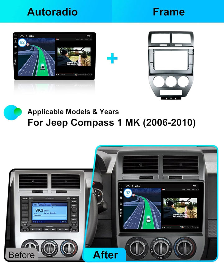 JOYX Android 13 IPS Autoradio Passt für Jeep Compass 1 MK (2006-2010) - Eingebautes Kabellos CarPlay