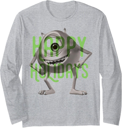 Disney Pixar Monsters University Mike Happy Holidays Text Langarmshirt