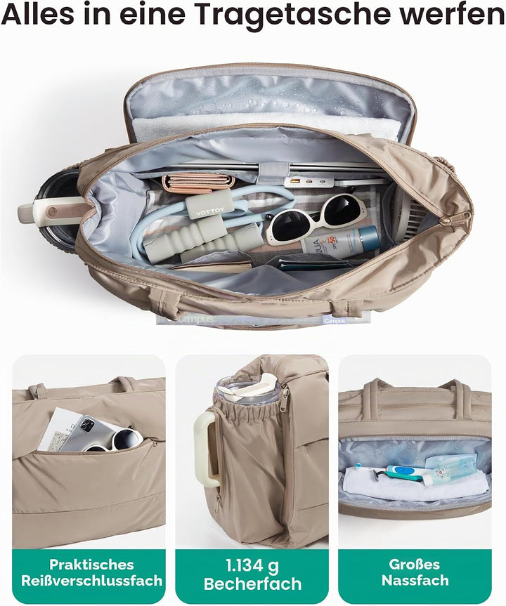 bagsmart Handtasche Damen Sporttasche Yogatasche, 22L Puffer Tote Bag mit Mehreren Taschen, Leichte