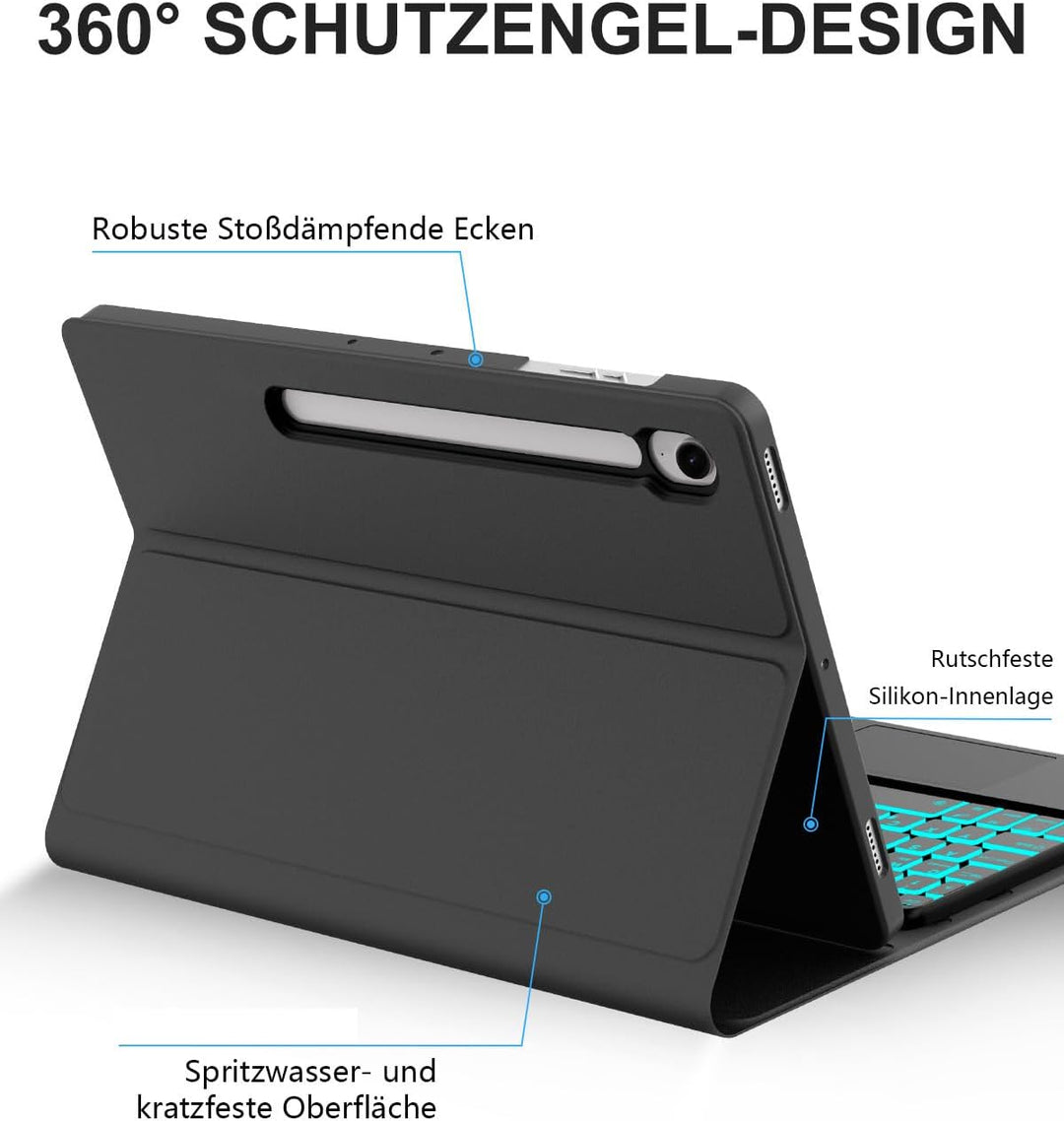 JADEMALL Hülle mit Touchpad & RGB-Tastatur für Samsung Galaxy Tab S10 Lite/S10 FE/S9 FE 10,9" & S9 1
