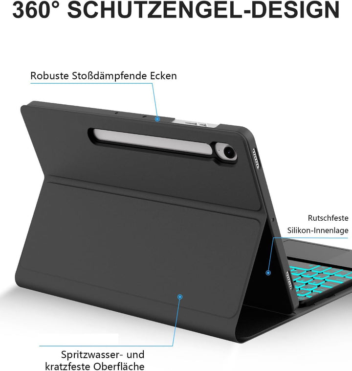 JADEMALL Hülle mit Touchpad & RGB-Tastatur für Samsung Galaxy Tab S10 Lite/S10 FE/S9 FE 10,9" & S9 1