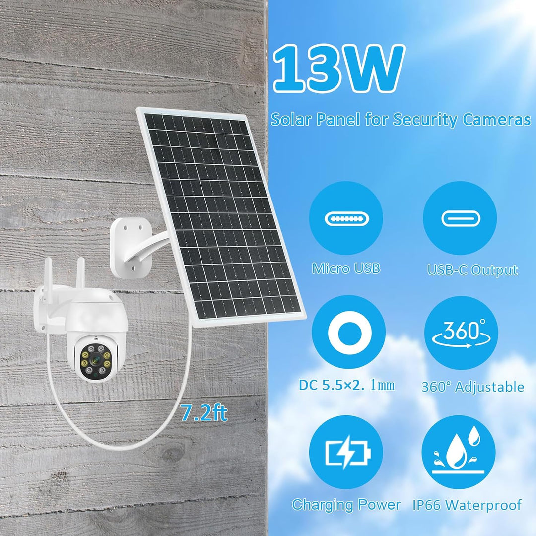13W Solarpanel für Überwachungskameras mit USB-C, Micro-USB und DC 13 W, Weiss, 13 W, Weiss