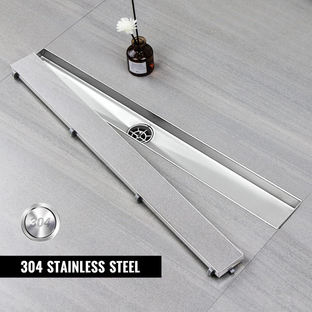 Duschrinne 120 cm, Befliesbar Duschrinne extra flach, Edelstahl Bodenablauf Komplettset mit 360°Siph