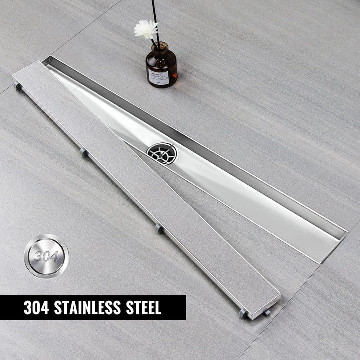 Duschrinne 120 cm, Befliesbar Duschrinne extra flach, Edelstahl Bodenablauf Komplettset mit 360°Siph