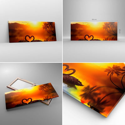 Panorama Bilder auf Leinwand 100x40cm Leinwandbild Schwan Wasser Paar Gross Wanddeko Bild Schlafzimm