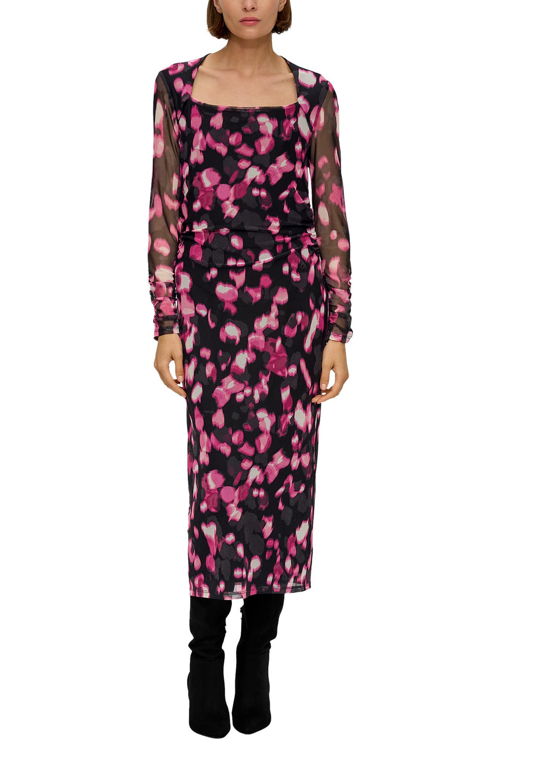 s.Oliver Mesh-Kleid mit Raffung 32 99a3_schwarz, 32 99a3_schwarz