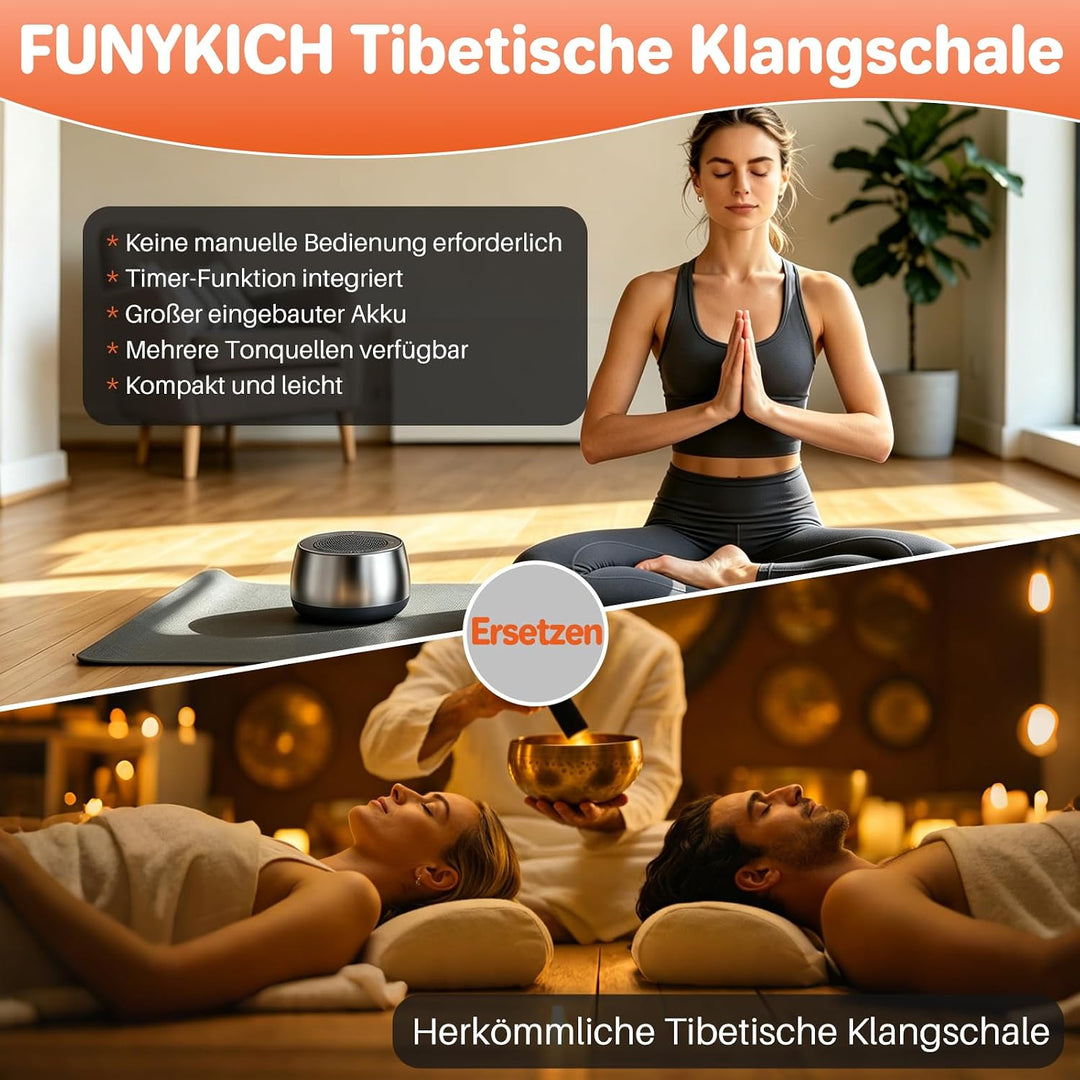 FUNYKICH Tibetische Meditationsschalen Klangmaschine, 9 Klänge, Metallgrau | 4 Timer, Memory-Funktio