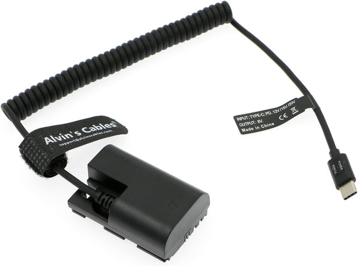 Alvin's Cables PD USB C Typ-C auf LP-E6 Dummy-Akku-Spiralkabel für Canon EOS R R5 R6 90D 80D 70D 60D