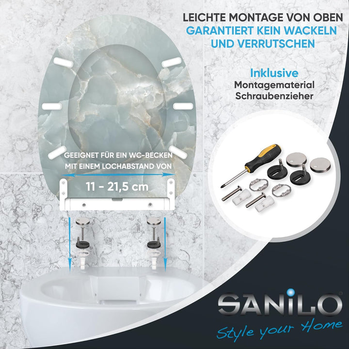 Sanilo WC Sitz mit Absenkautomatik & Schnellverschluss, Toilettendeckel per Knopfdruck abnehmbar, ei