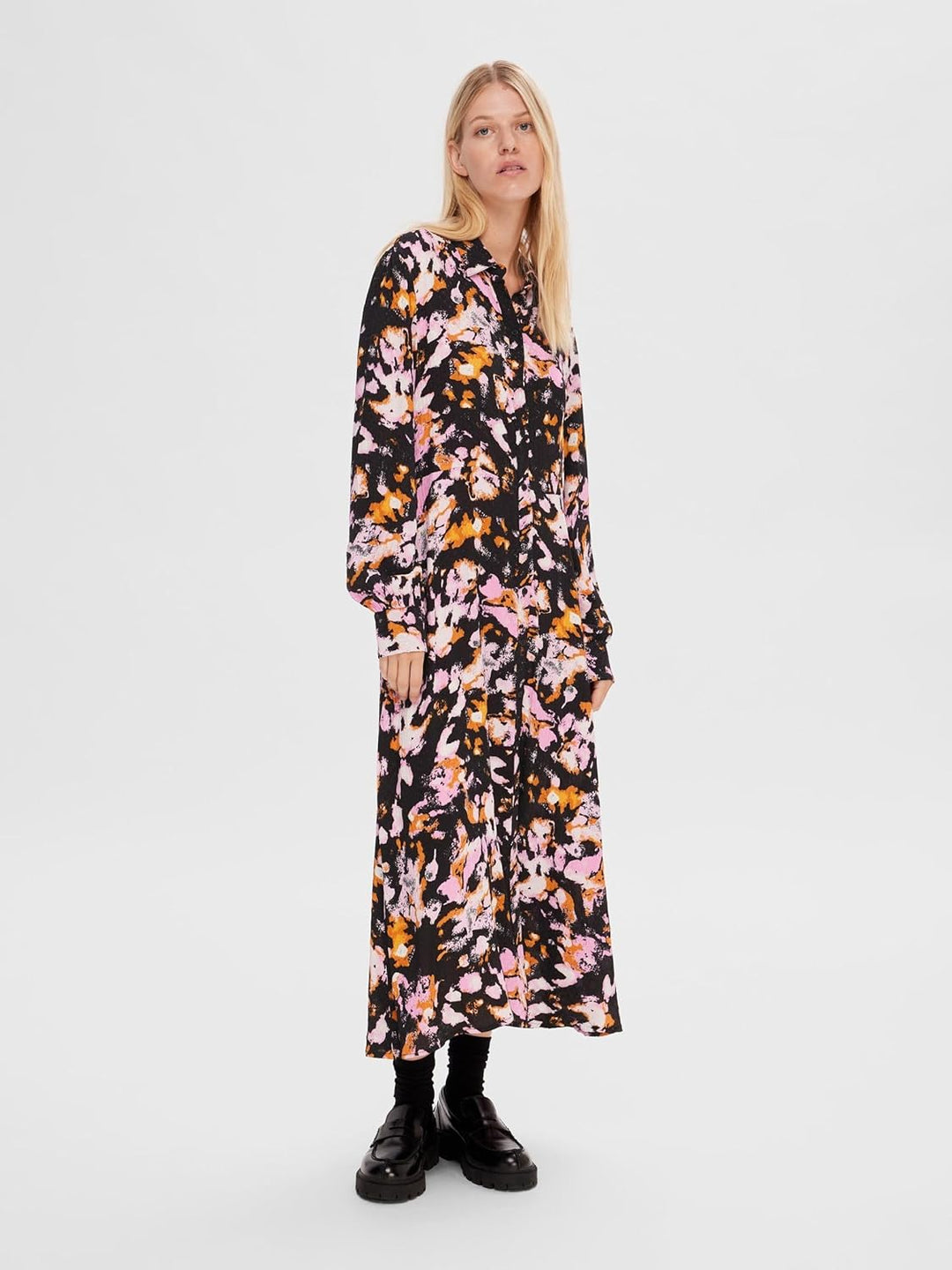 SELECTED FEMME Damen Slfirene Ls Ankle AOP Shirt Dress Noos Kleid 36 Black/Aop:aop, 36 Black/Aop:aop