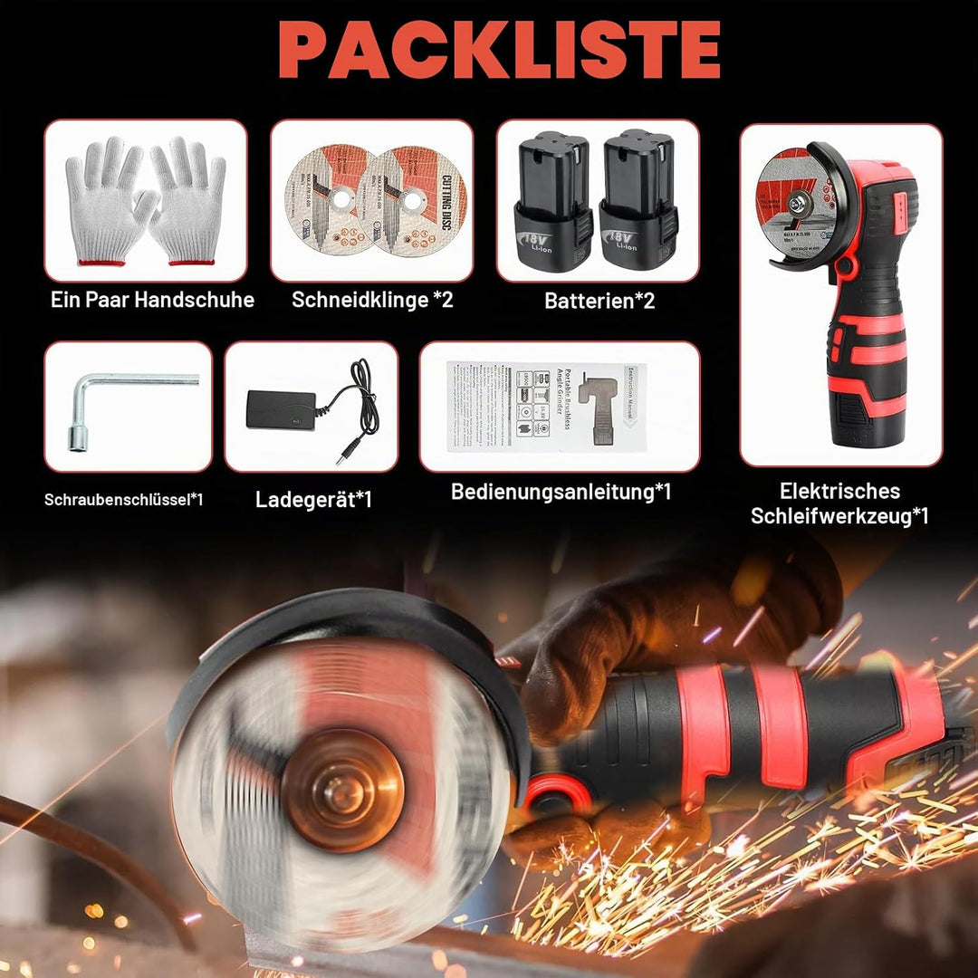 Mini Winkelschleifer, 16.8V Professional Winkelschleifer Set mit 2 Batterien 2000mAh, Trennschleifer