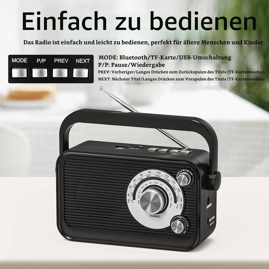 Tendak Tragbares Radio, Kofferradio UKW/FM/AM/SW, Transistorradio Batterie Radio mit Bestem Empfang,