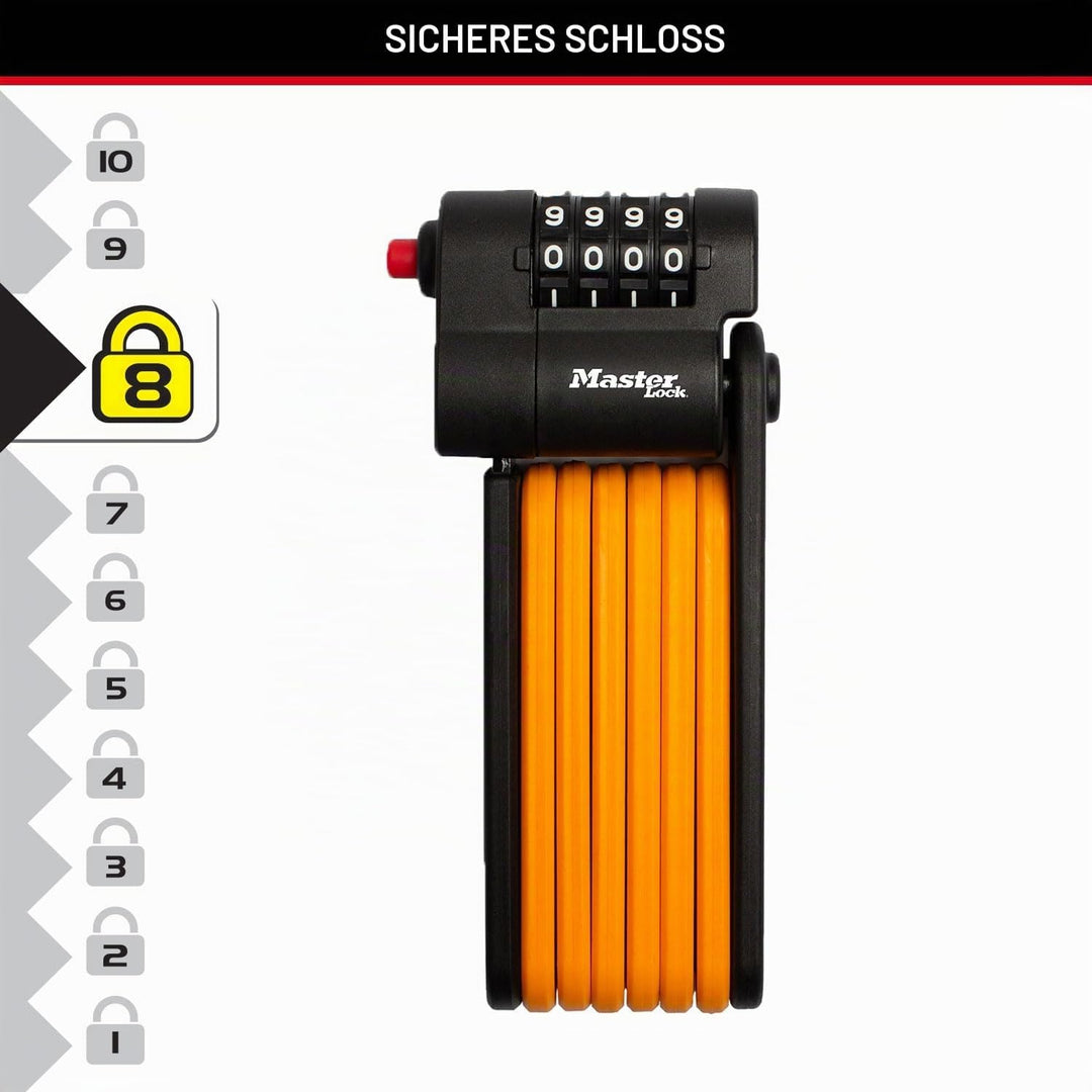 Master Lock Kombinations-Faltschloss Gehärtete Stahlglieder, inkl. Halterung und Befestigung, 80cm K