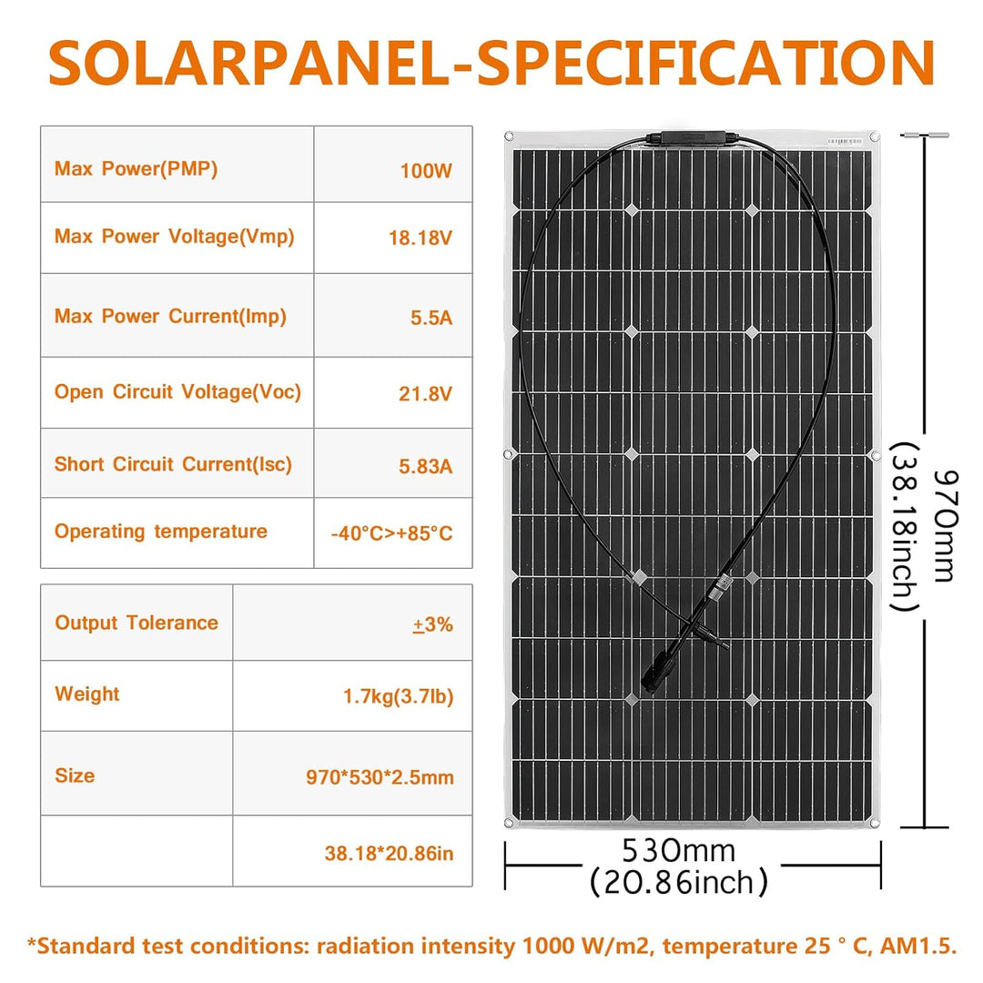 Asyolar 100W 18V Flexibel Solarpanel Monokristalline Flexible Solarmodul für 12V Batterien Wohnmobil