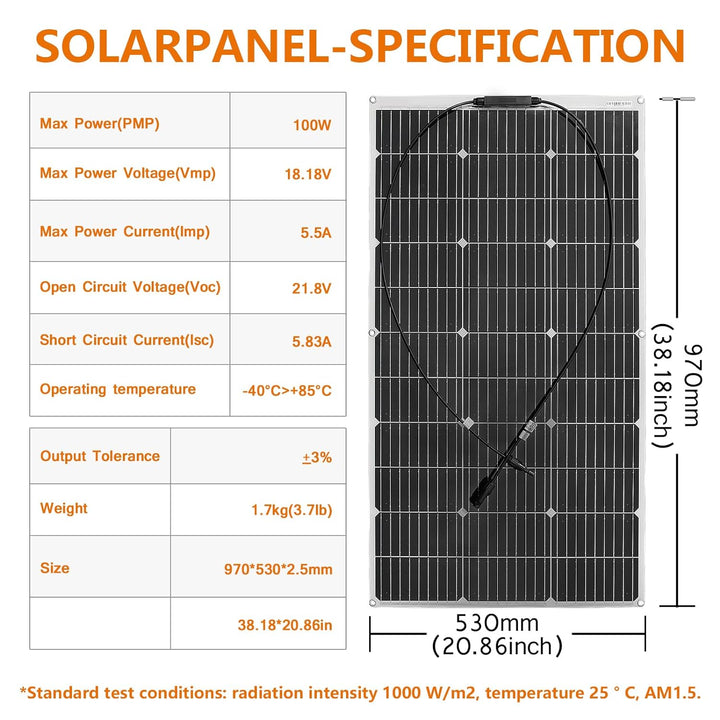 Asyolar 100W 18V Flexibel Solarpanel Monokristalline Flexible Solarmodul für 12V Batterien Wohnmobil