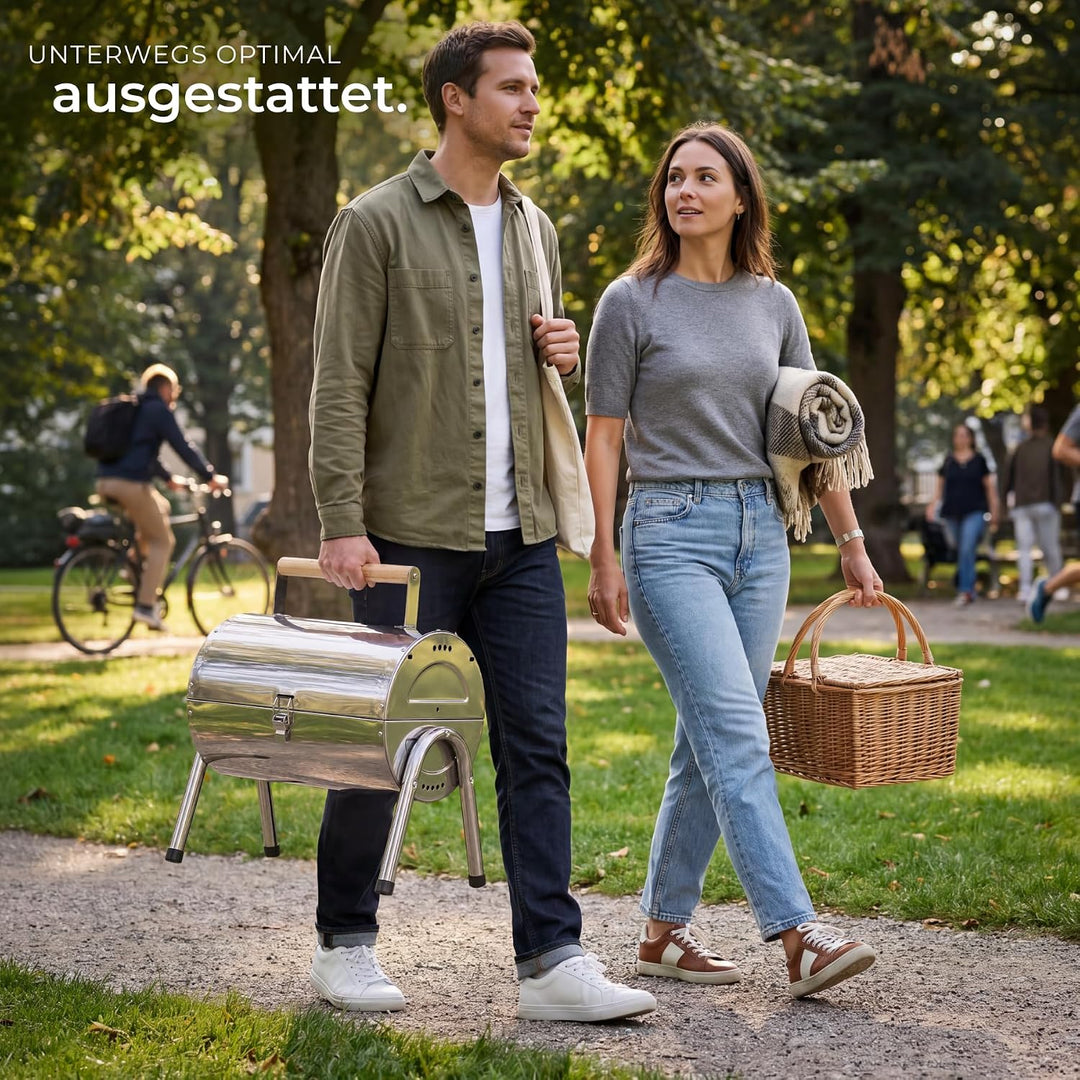 tectake® Edelstahlgrill, wetterfest, Doppel-Grillfläche 34 x 45 cm