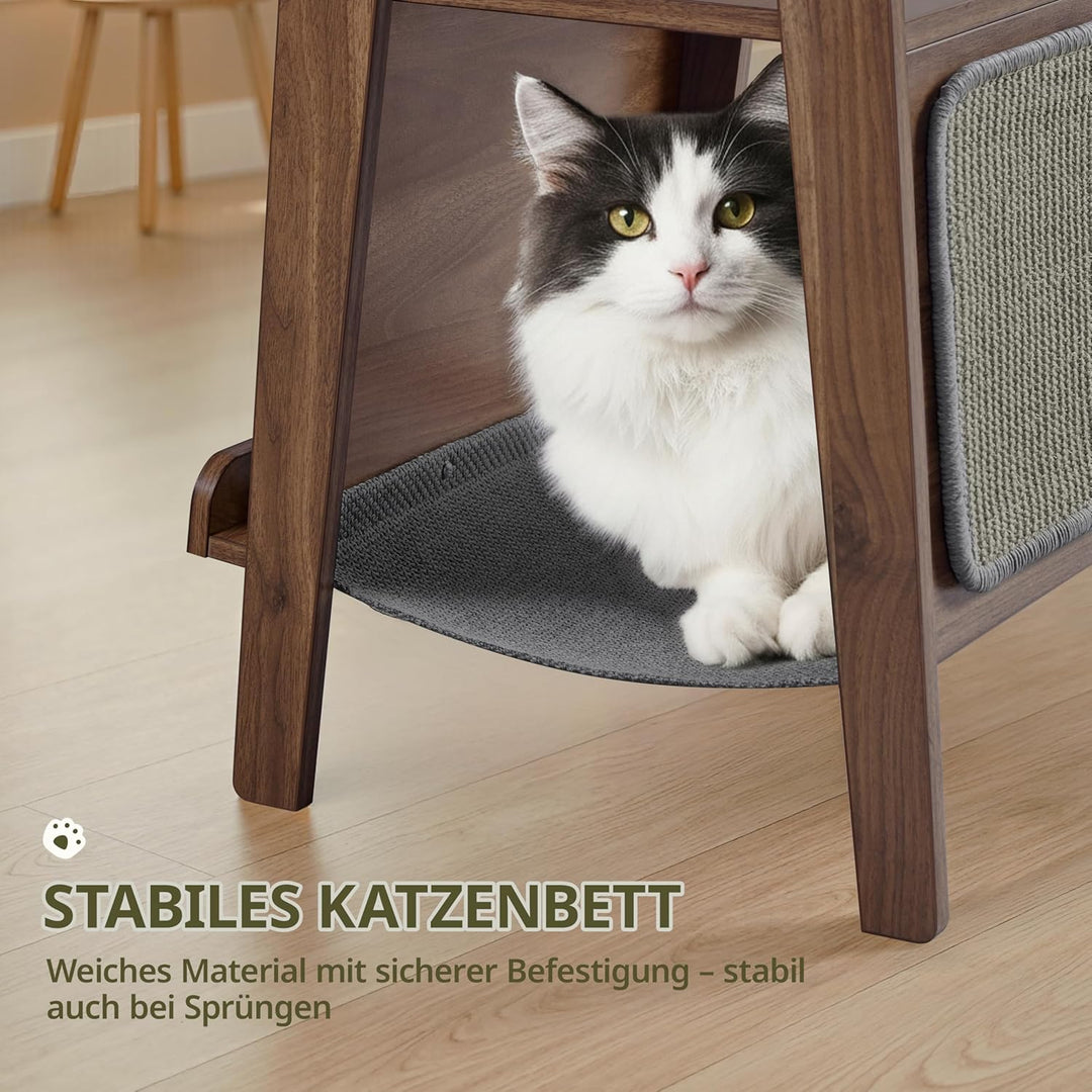 Yaheetech Beistelltisch mit Katzenbett Couchtisch mit Katzenhaus & Kratzbrett Mehrzweckmöbel für Woh