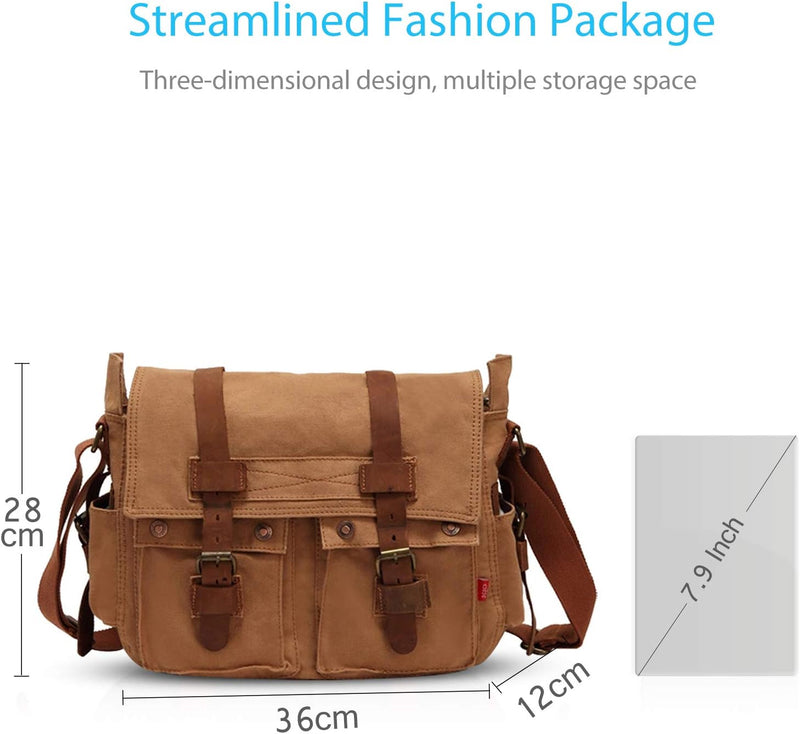 FANDARE Unisex Umhängetasche Schultertasche Segeltuch Laptoprucksäcke für 14 Zoll Laptop Kuriertasch