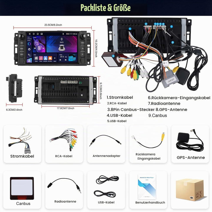 Android 15, 4G+64G CAMECHO Autoradio für Jeep Wrangler Compass Grand Cherokee/Chrysler 300C/Dodge Ra