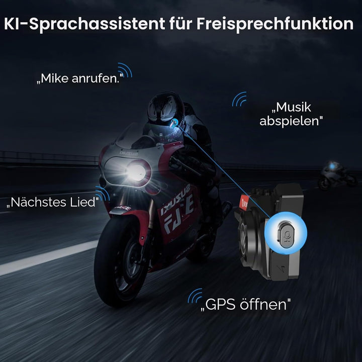 Moman Motorrad Helm Headset, H4S mit【LED Scheinwerfer & RGB】 Motorcycle Kopfhörer mit Knopf-Design A