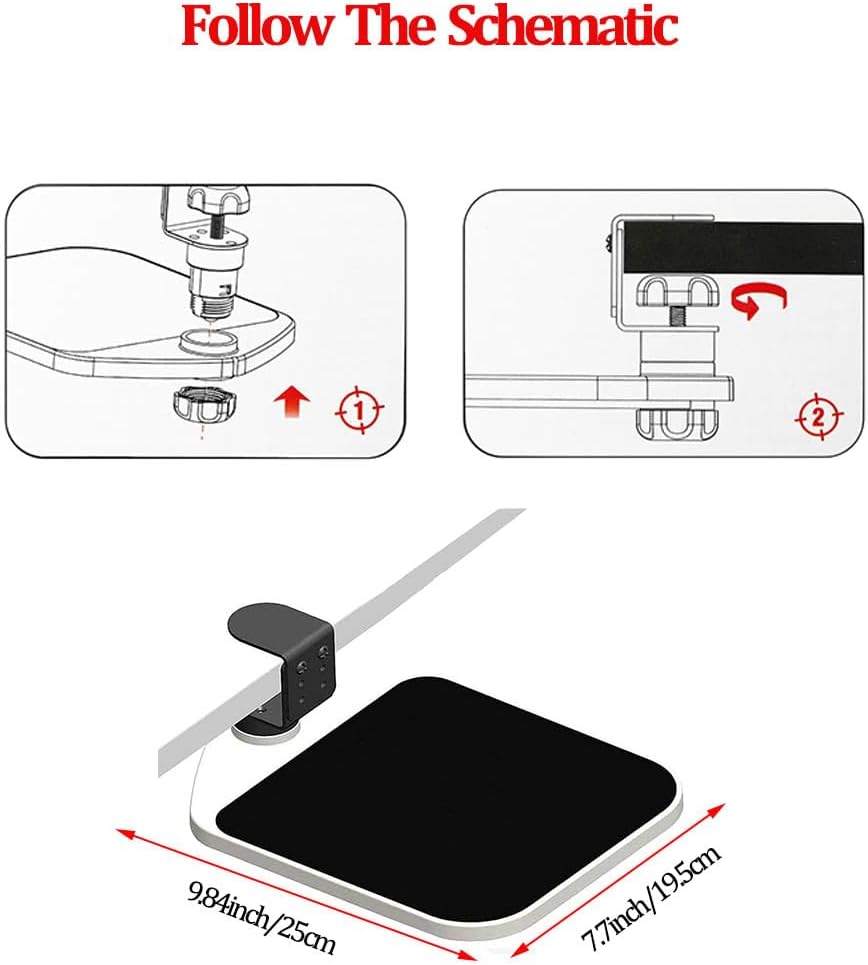 Ergonomische Armlehnenstütze Handgelenkauflage, Clip auf Mausplattform 360° drehbar, Verstellbar Arm