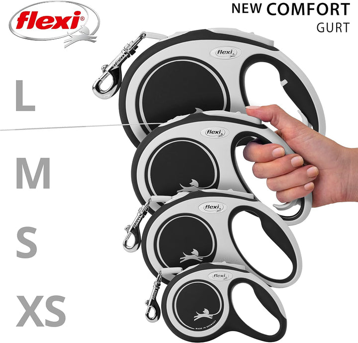 Flexi - Rollschnur New Comfort Band - 8 Meter Langes Kabel bis 50 kg - Schwarz - 1 Stück, Large Sing