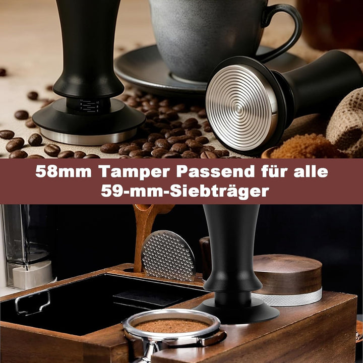 DAJAVE Tamper 58 mm, Edelstahl Kaffeepresse mit Basis