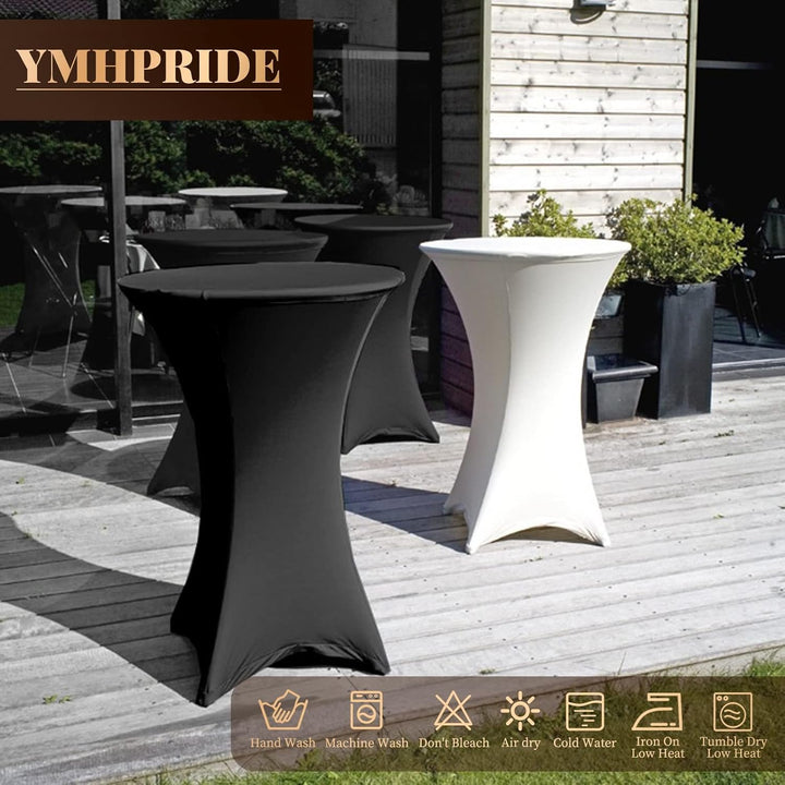 3er-Set Weiss Stretch Stehtisch Husse für Bistrotisch Ø 60-65 cm Spandex Stretch Tischdecke, Verstär