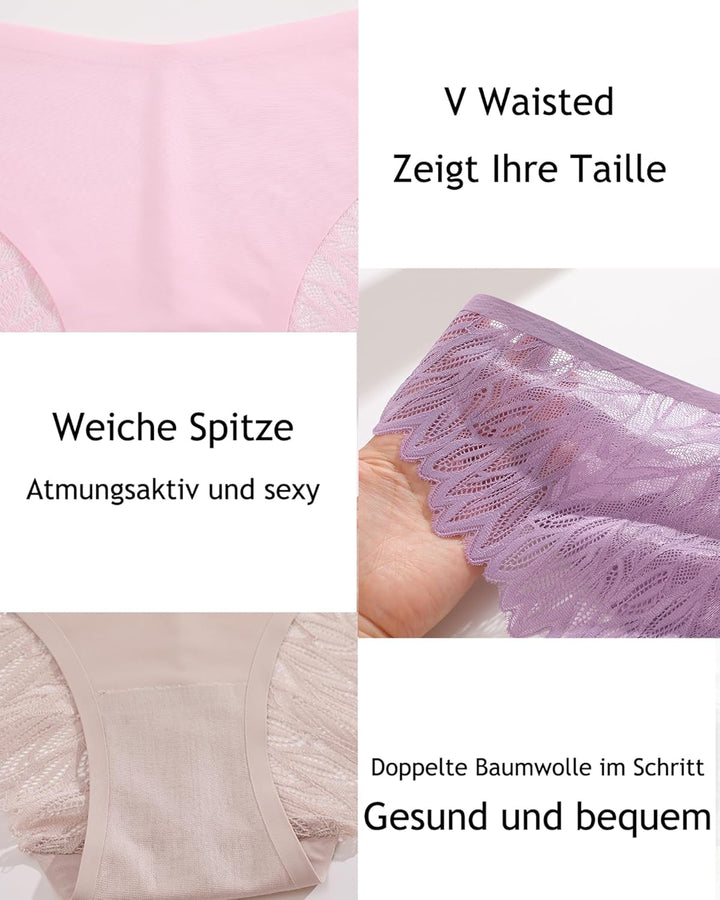 ALL OF ME 6er Pack Seamless Unterwäsche Damen Slip Nahtlos Spitzen Slips Frauen Unterhosen Spitze Se