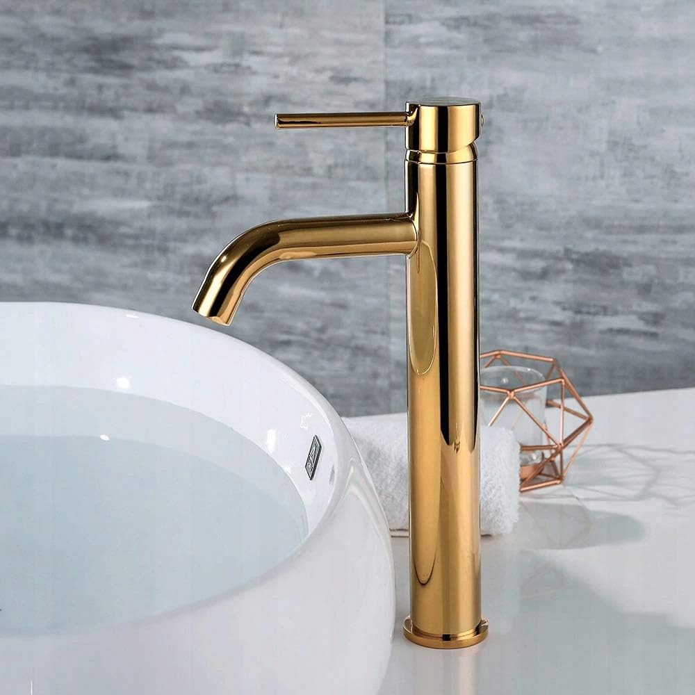 VBChome Waschbecken Armatur hoch Gold Bad Wasserhahn Waschtisch Badarmatur Waschbeckenamatur Waschti