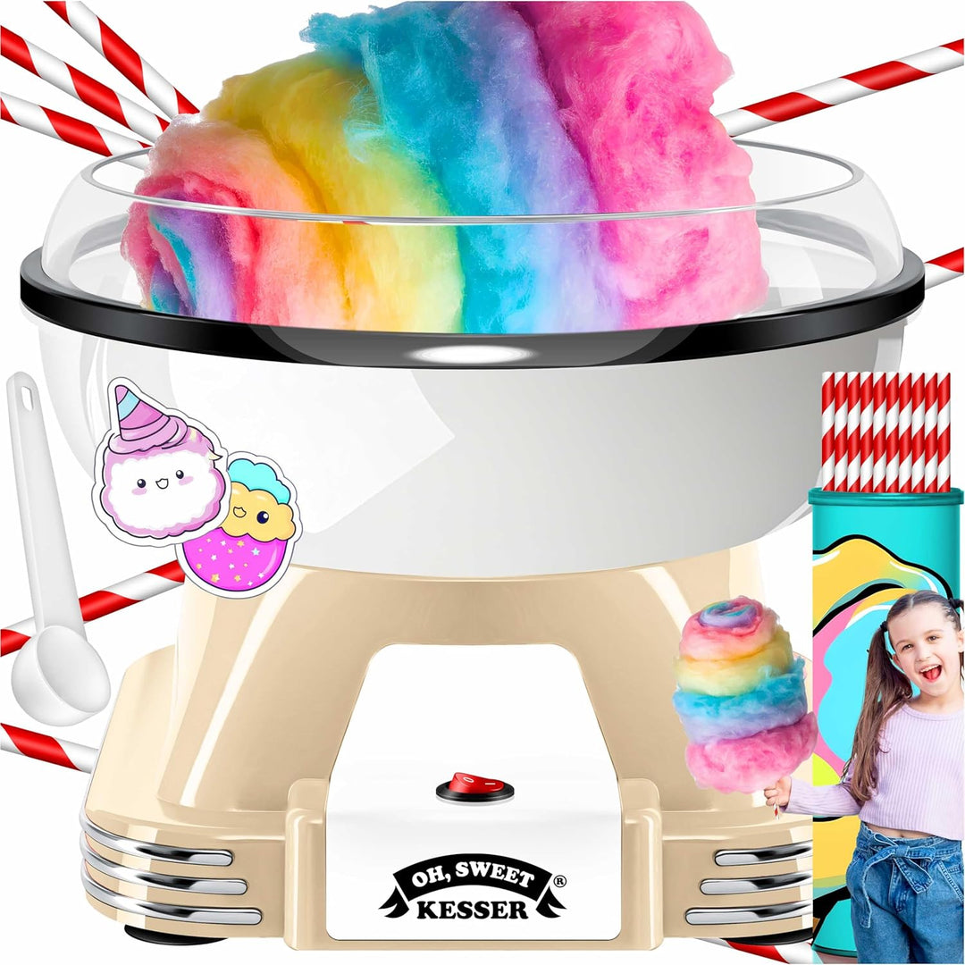 KESSER® Zuckerwattemaschine Set für Dein zuhause - Mit 30x Zuckerwatte Stäbchen & Messlöffel - Retro