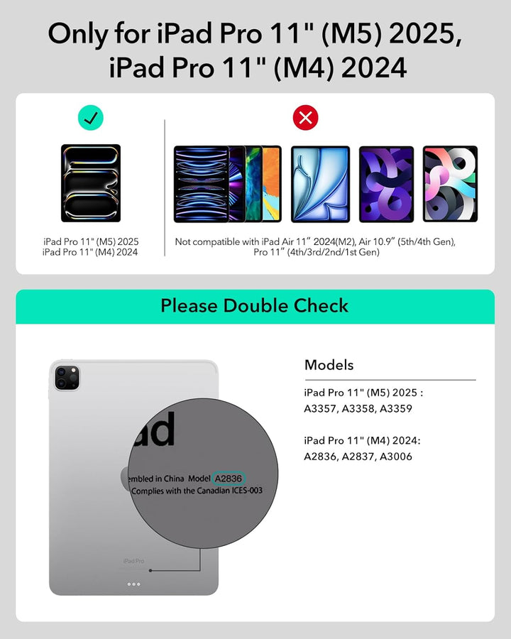 ESR iPad Pro 11 Zoll (M5/M4, 2025/2024) Hülle mit Tastatur, Tastaturhülle mit einzustellendem Magnet