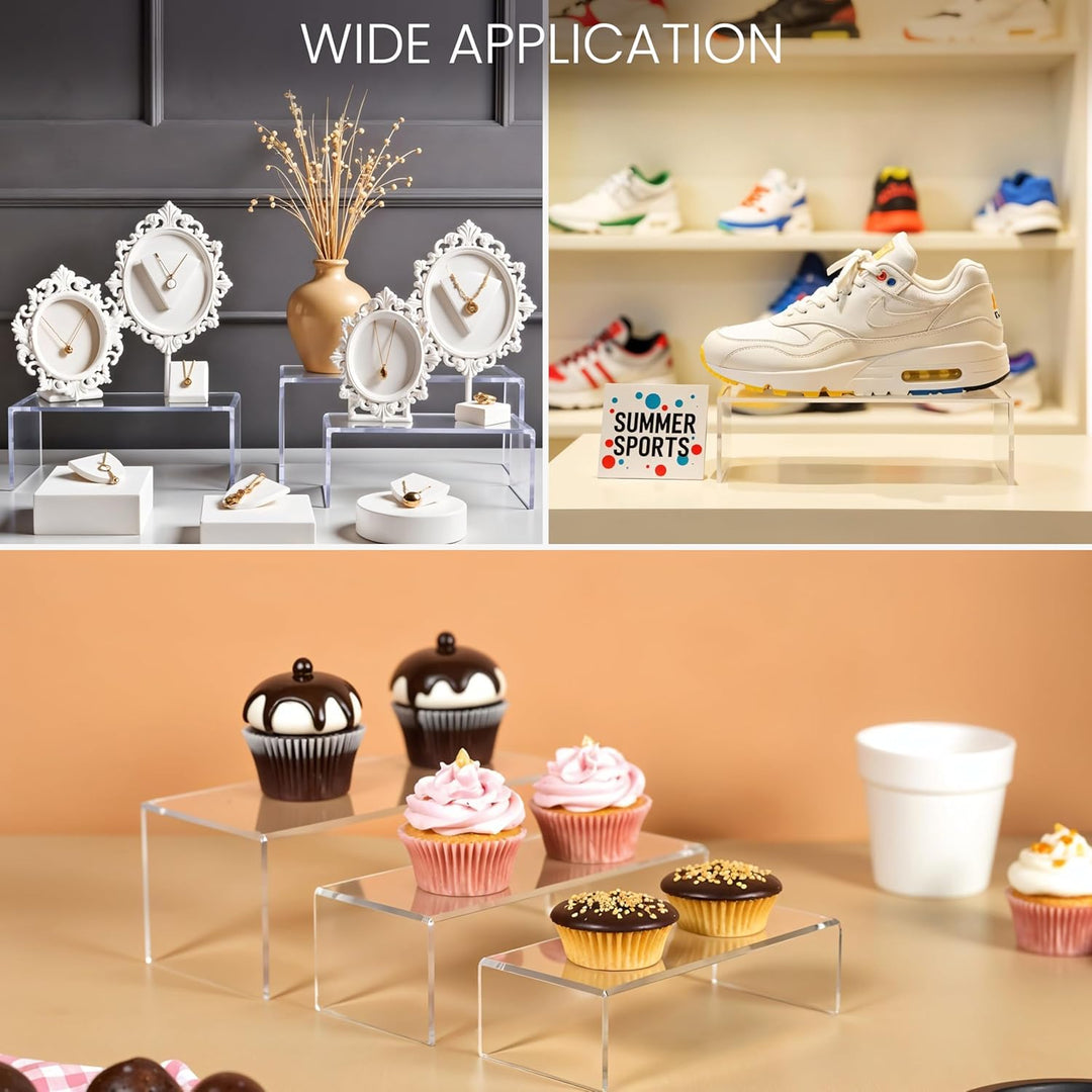 BELLE VOUS 5 Stück Klare Acryl Display SockelKunststoff Deko Vitrine Ständer in 5 Grössen für Regale