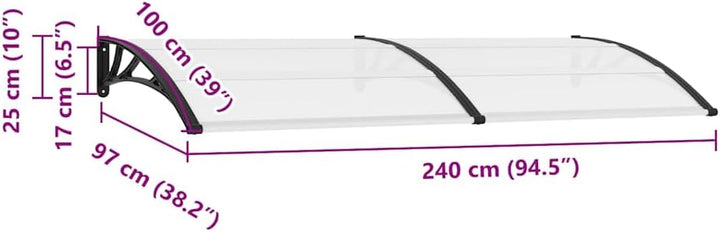 vidaXL Türvordach 240×100 cm PC Haustürvordach Türdach Pultvordach Türvordach 240 x 100 cm Schwarz u