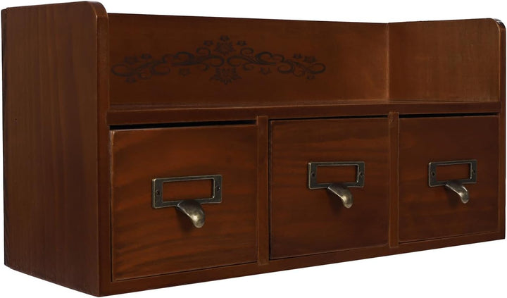 Holz Schubladenbox Vintage Schreibtisch Organizer Mit 3 Schubladen 38,5x14,5x18,5cm Aufbewahrungsbox
