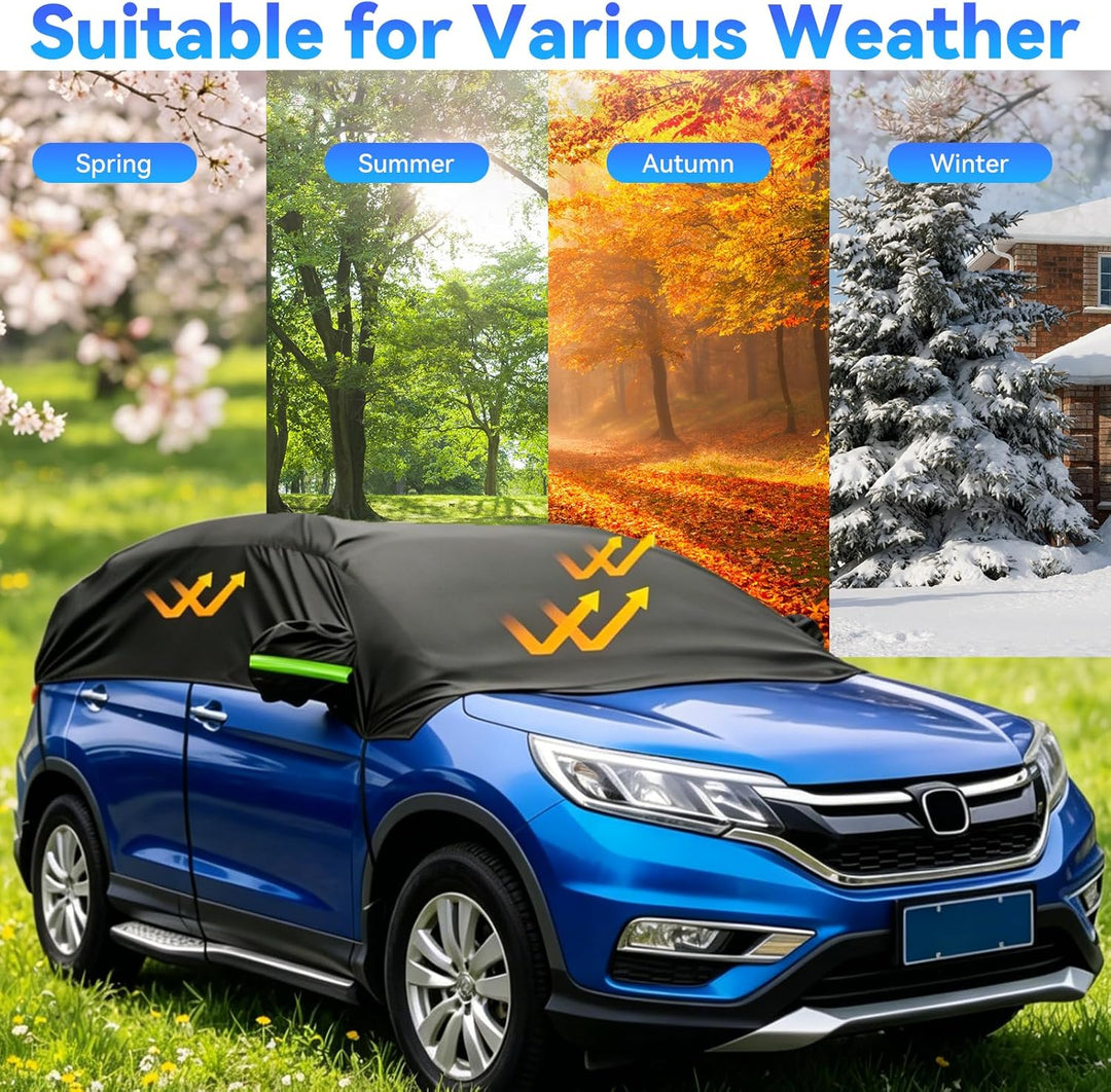 210D Autoabdeckung Wasserdicht Outdoor Halbgarage für Auto SUV, Allwetterschutz Autoplane Abdeckplan