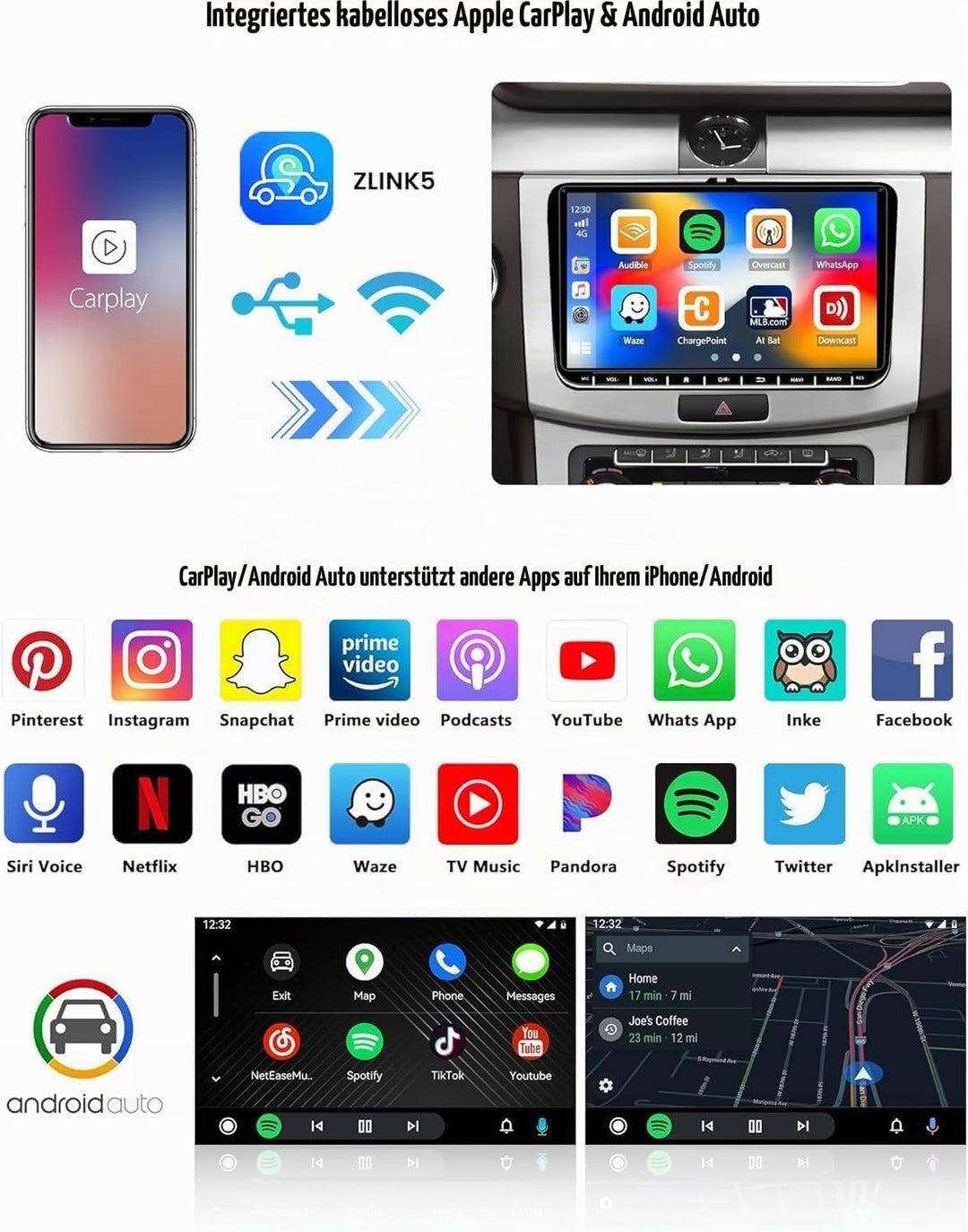 Hikity 2G+64G Android 15 Autoradio mit Dashcam Wireless Carplay Android Auto für VW Golf 6 Golf 5 Po