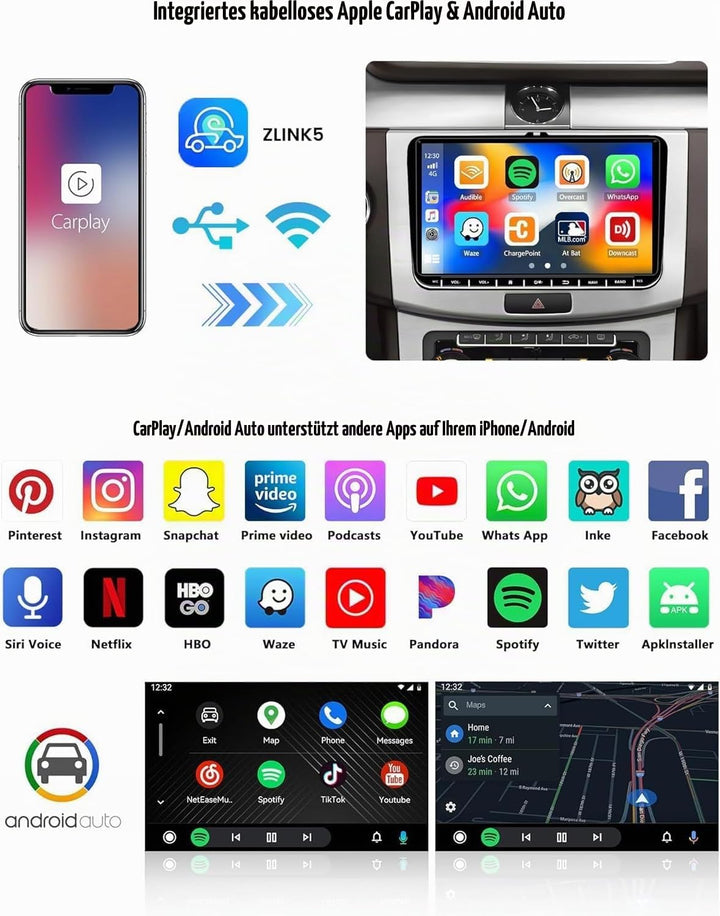 Hikity 2G+64G Android 15 Autoradio mit Dashcam Wireless Carplay Android Auto für VW Golf 6 Golf 5 Po
