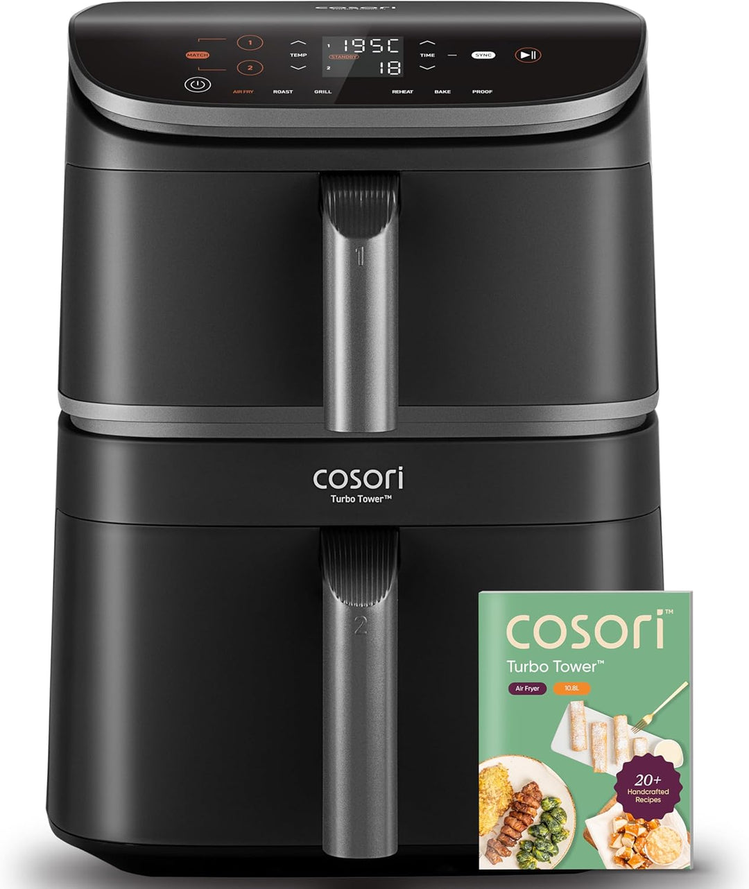 COSORI Turbo Tower Heissluftfritteuse mit 2 Kammern, 10,8L Double Stack Airfryer, spart 41Prozent Kü