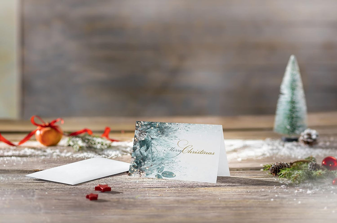 SIGEL DS086 Weihnachtskarten-Set "Eucalyptus magic" | A6 quer | 25 Karten mit Umschlägen | ideal zum