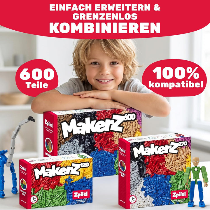 MakerZ Konstruktionsspielzeug für Kinder ab 5 Jahren - Kreativ-Bausteine mit verschiedenen Form-Elem