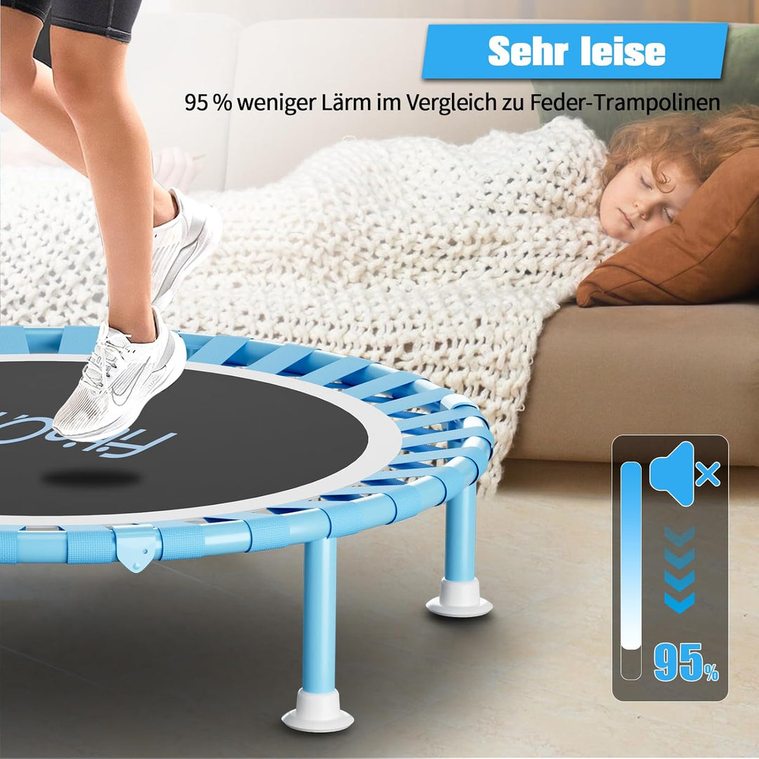 200KG Faltbares Fitness Mini Trampolin Ø 102CM mit Bungee Bänder, 5-Fach Verstellbarer Schaumstoffgr