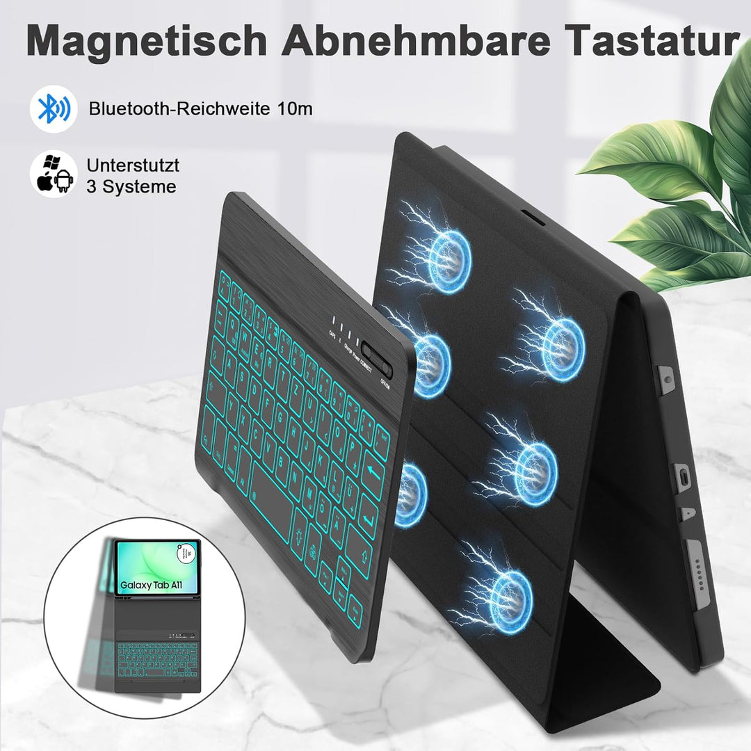 IVEOPPE Tastatur für Samsung Galaxy Tab A11 8.7 Zoll 2025, 7-Farbige Beleuchtung, Hülle Tastatur für