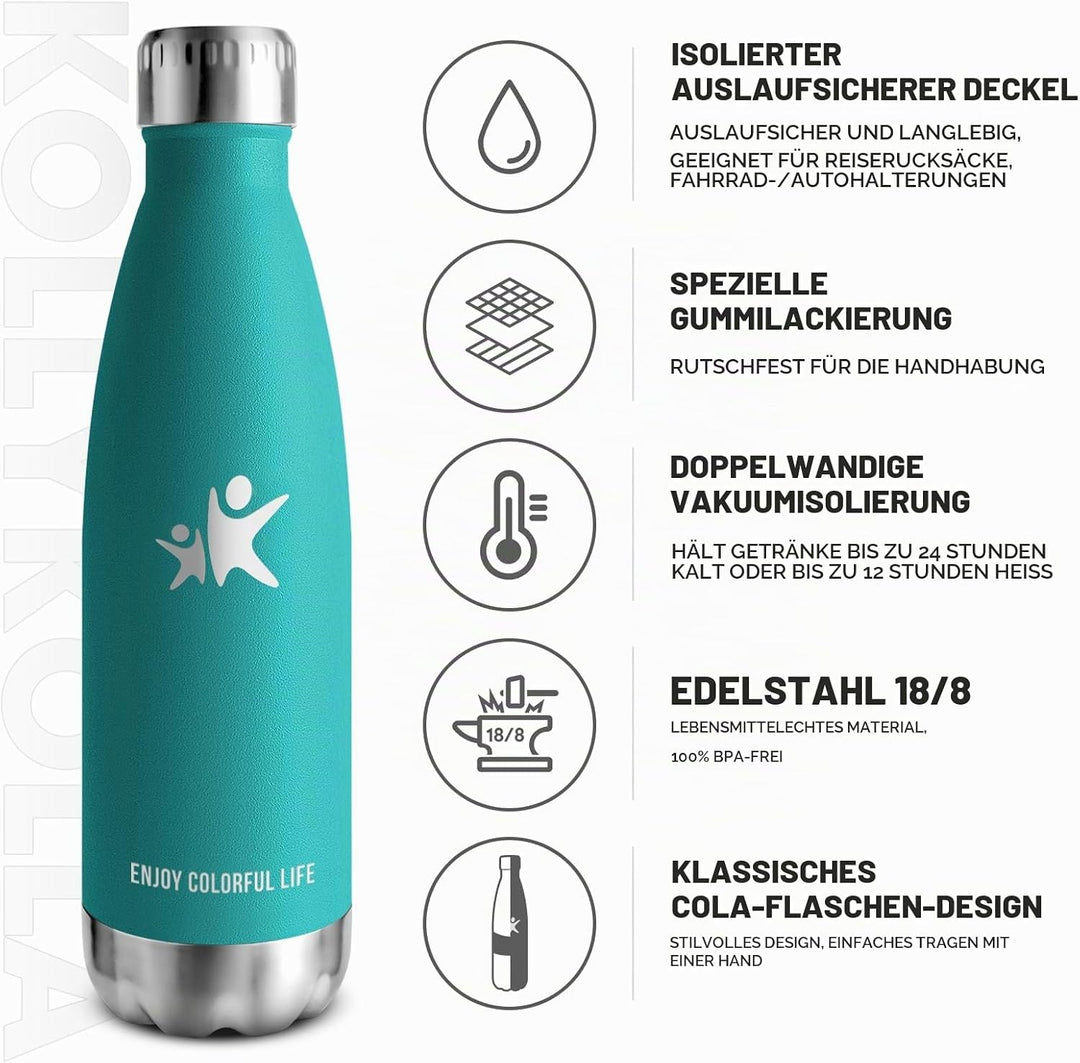 KollyKolla Thermosflasche, Trinkflasche Edelstahl 500ml/750ml/1L, Auslaufsicher Thermoskanne, BPA-Fr