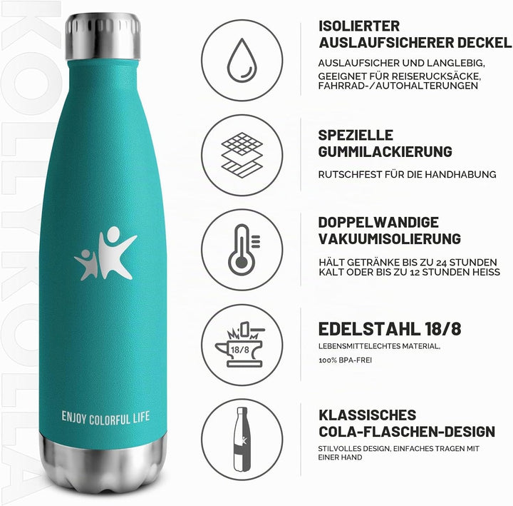 KollyKolla Thermosflasche, Trinkflasche Edelstahl 500ml/750ml/1L, Auslaufsicher Thermoskanne, BPA-Fr