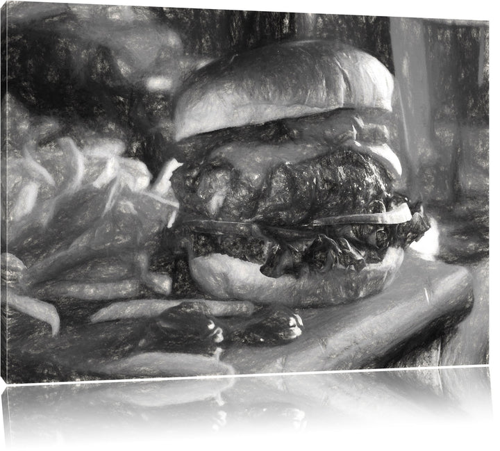 Pixxprint Saftiger Chili Cheese Burger als Leinwandbild/Grösse: 100x70 / Wandbild/Kunstdruck/fertig