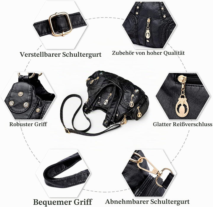PORRASSO Damen Handtasche Mode Schultertasche Hobo Tasche Weiches PU Leder Umhängetaschen Frauen Hen