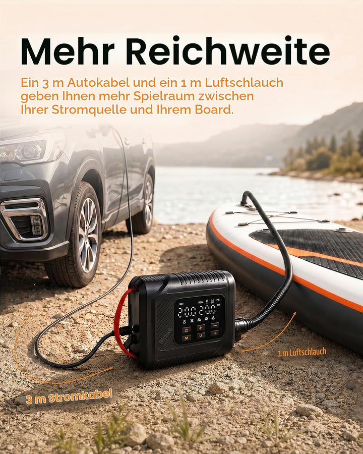 Elektrische SUP Pumpe 20 PSI, mit 12V-DC-Autoanschluss, ohne Akku | Betrieb über 12V-DC-Autosteckdos
