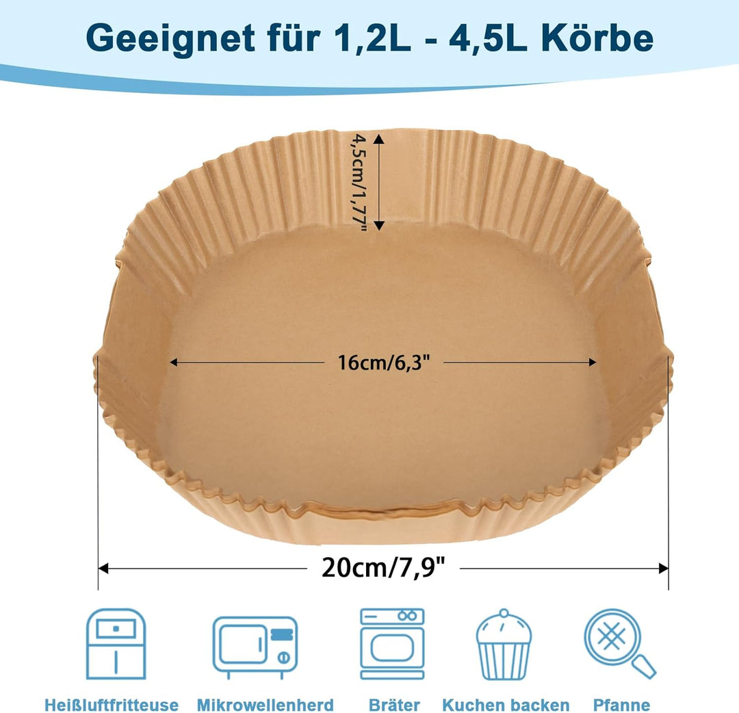 200 Stück Backpapier für Heissluftfritteuse 1,2L-4,5L, Stone TH 16-20cm Airfryer Backpapier Pergamen