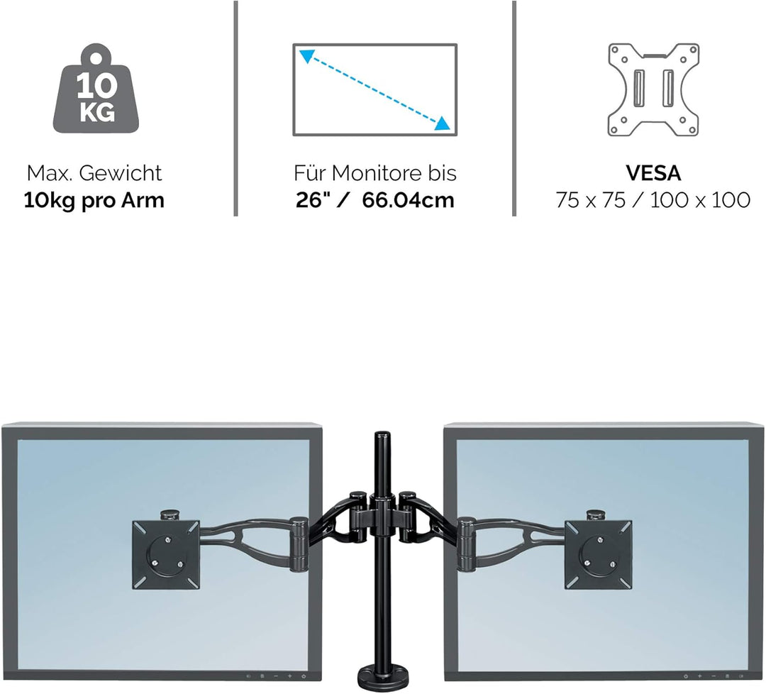 Fellowes Monitorarm Vista für 2 Bildschirme - Befestigung mit Klemme / Kabeldurchlass - flexibel ver